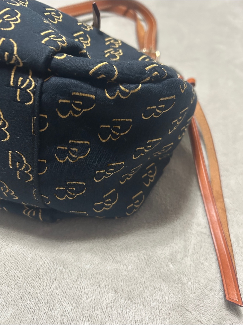 Dooney & Bourke Navy Logo Satchel with Tan Leather Trim - Picture 7 of 12